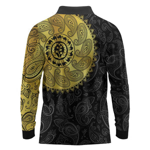 Eritrea African Tribal Mix Paisley Pattern Long Sleeve Polo Shirt Chest Arm Tattoo