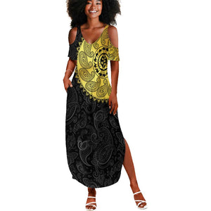 Eritrea African Tribal Mix Paisley Pattern Summer Maxi Dress Chest Arm Tattoo