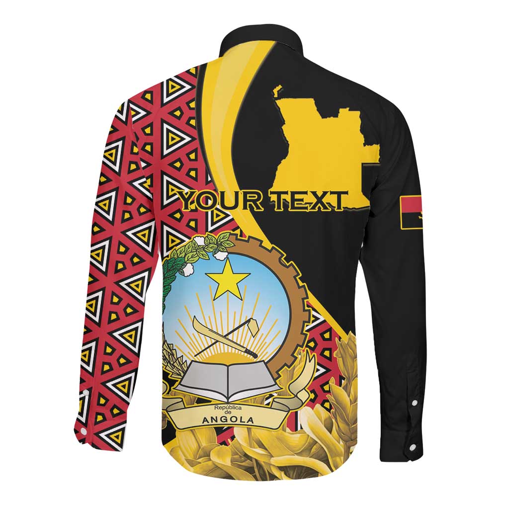 Personalized República de Angola Long Sleeve Button Shirt Coat Of Arms With Map