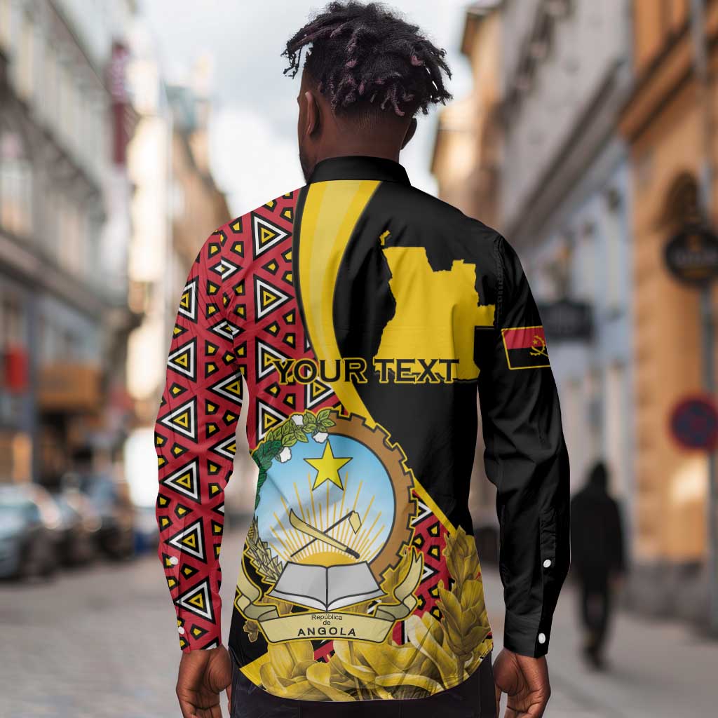 Personalized República de Angola Long Sleeve Button Shirt Coat Of Arms With Map