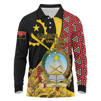 Personalized República de Angola Long Sleeve Polo Shirt Coat Of Arms With Map