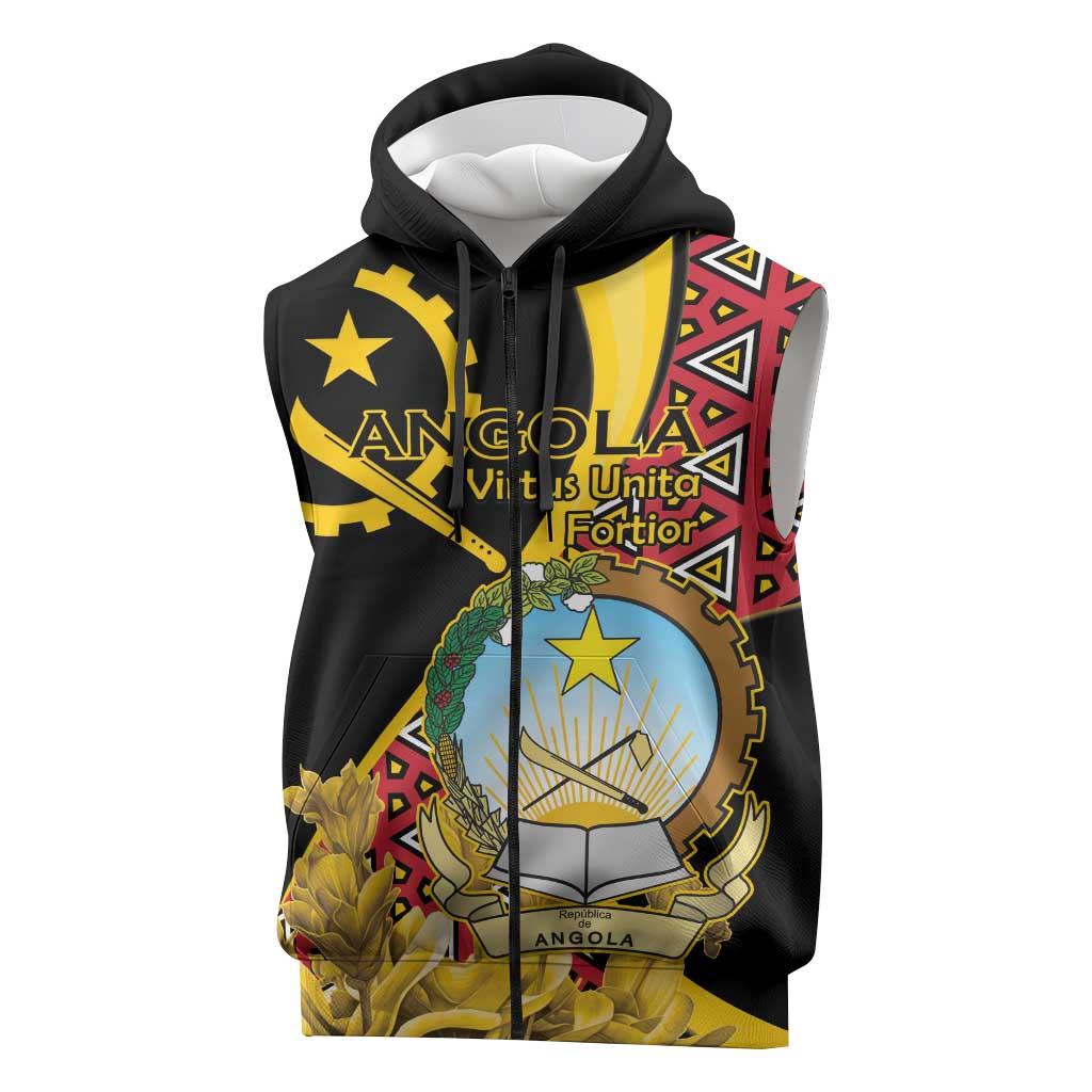 Personalized República de Angola Sleeveless Zip Hoodie Coat Of Arms With Map - African Pride