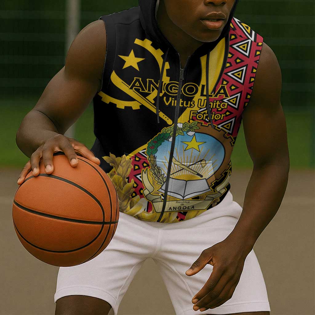 Personalized República de Angola Sleeveless Zip Hoodie Coat Of Arms With Map - African Pride