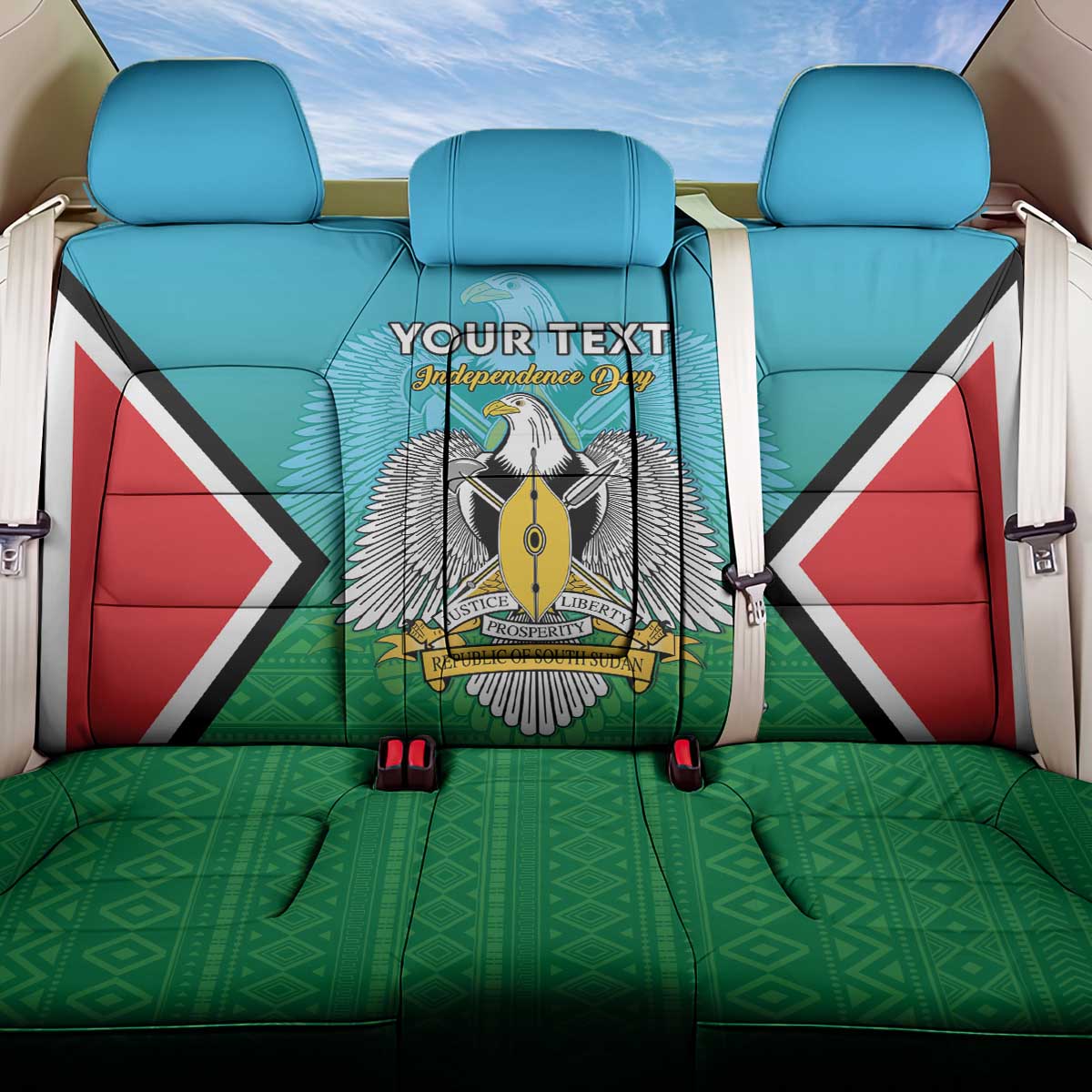 Personalised South Sudan Back Car Seat Cover Coat Of Arms - Happy Independence Day