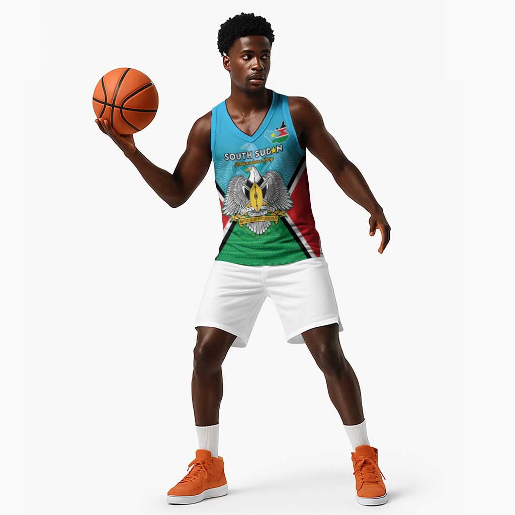 Personalised South Sudan Basketball Jersey Coat Of Arms - Happy Independence Day LT15