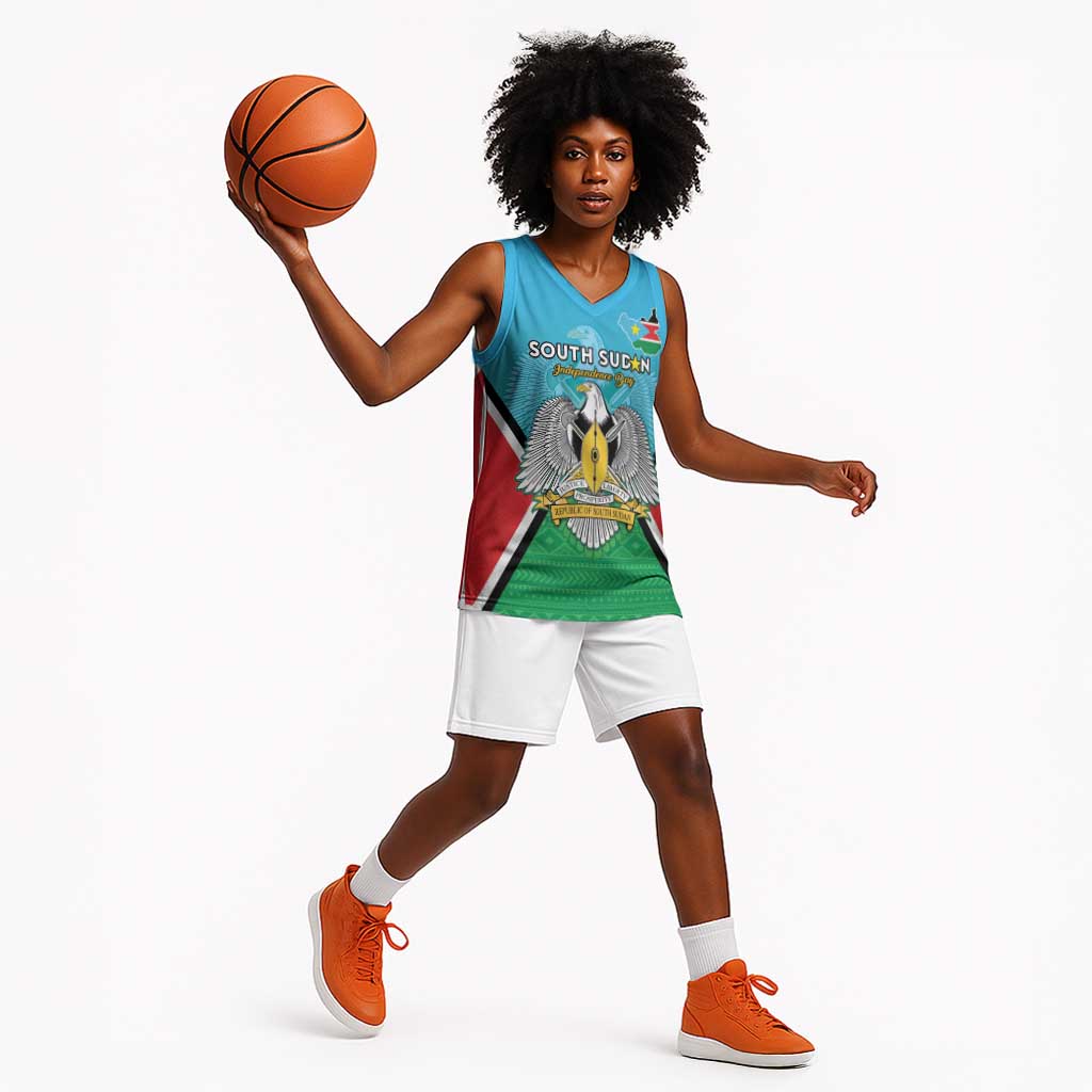 Personalised South Sudan Basketball Jersey Coat Of Arms - Happy Independence Day LT15