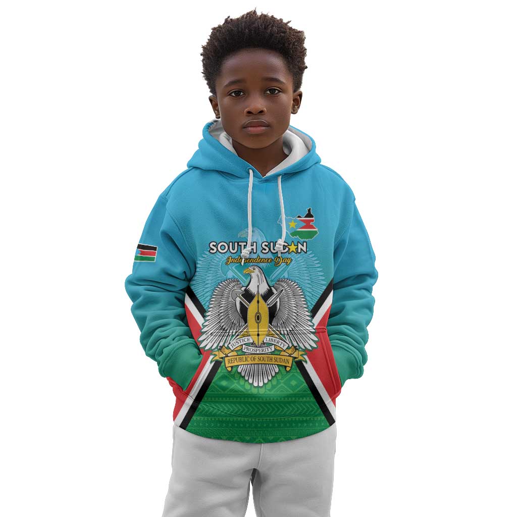 Personalised South Sudan Kid Hoodie Coat Of Arms - Happy Independence Day