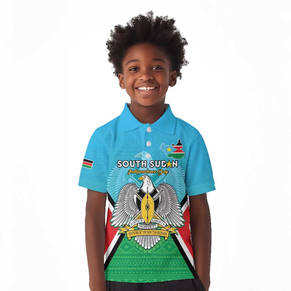 Personalised South Sudan Kid Polo Shirt Coat Of Arms - Happy Independence Day