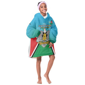 Personalised South Sudan Kid Wearable Blanket Hoodie Coat Of Arms - Happy Independence Day