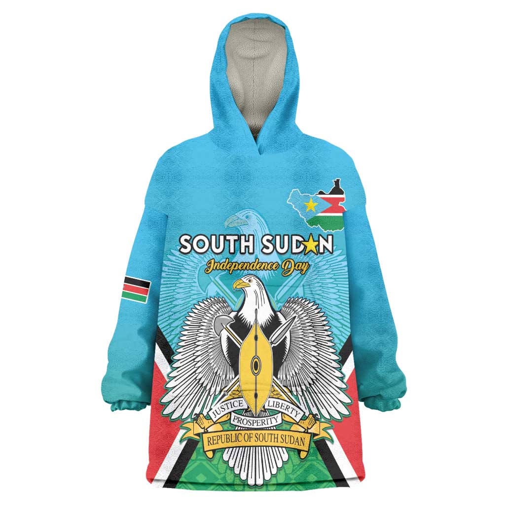 Personalised South Sudan Kid Wearable Blanket Hoodie Coat Of Arms - Happy Independence Day