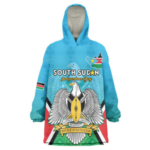 Personalised South Sudan Kid Wearable Blanket Hoodie Coat Of Arms - Happy Independence Day