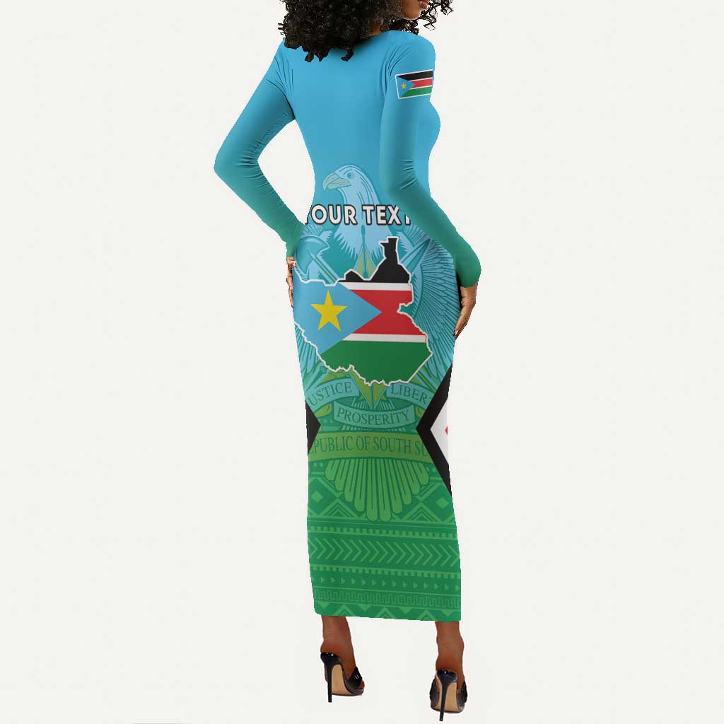 Personalised South Sudan Long Sleeve Bodycon Dress Coat Of Arms - Happy Independence Day LT15