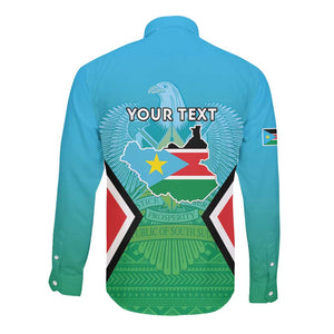 Personalised South Sudan Long Sleeve Button Shirt Coat Of Arms - Happy Independence Day