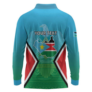 Personalised South Sudan Long Sleeve Polo Shirt Coat Of Arms - Happy Independence Day