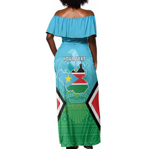 Personalised South Sudan Off Shoulder Maxi Dress Coat Of Arms - Happy Independence Day