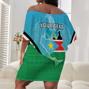 Personalised South Sudan Off Shoulder Short Dress Coat Of Arms - Happy Independence Day