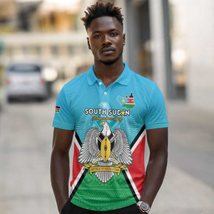 Personalised South Sudan Polo Shirt Coat Of Arms - Happy Independence Day