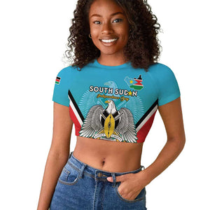 Personalised South Sudan Raglan Cropped T shirt Coat Of Arms - Happy Independence Day