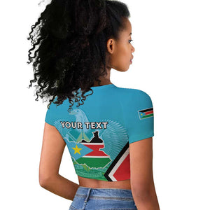 Personalised South Sudan Raglan Cropped T shirt Coat Of Arms - Happy Independence Day