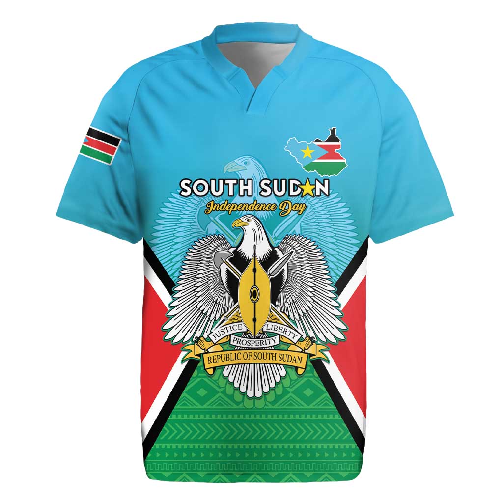 Personalised South Sudan Rugby Jersey Coat Of Arms - Happy Independence Day