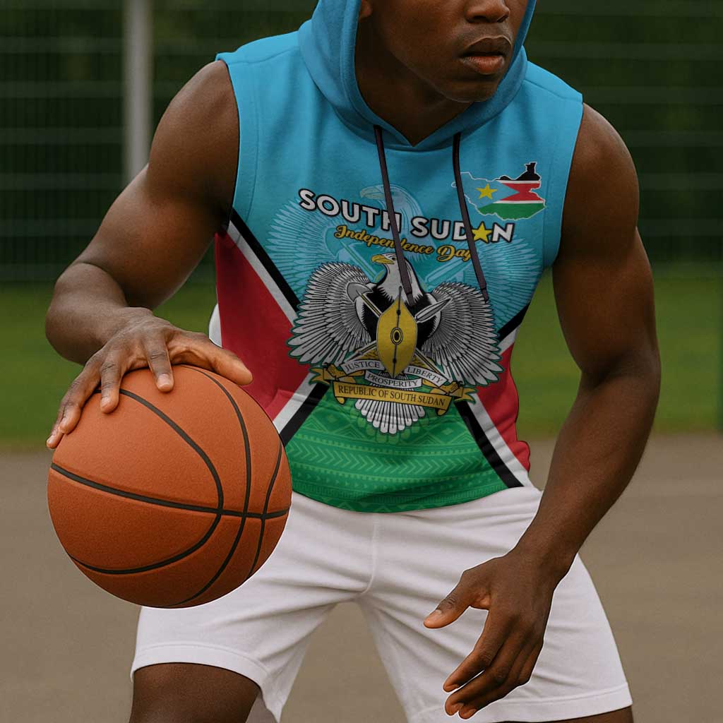 Personalised South Sudan Sleeveless Hoodie Coat Of Arms - Happy Independence Day - African Pride
