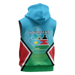 Personalised South Sudan Sleeveless Zip Hoodie Coat Of Arms - Happy Independence Day - African Pride