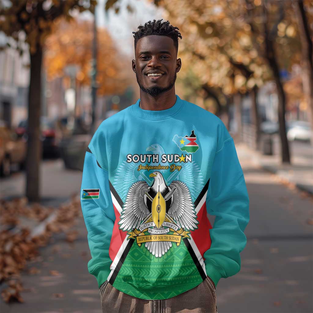 Personalised South Sudan Sweatshirt Coat Of Arms - Happy Independence Day