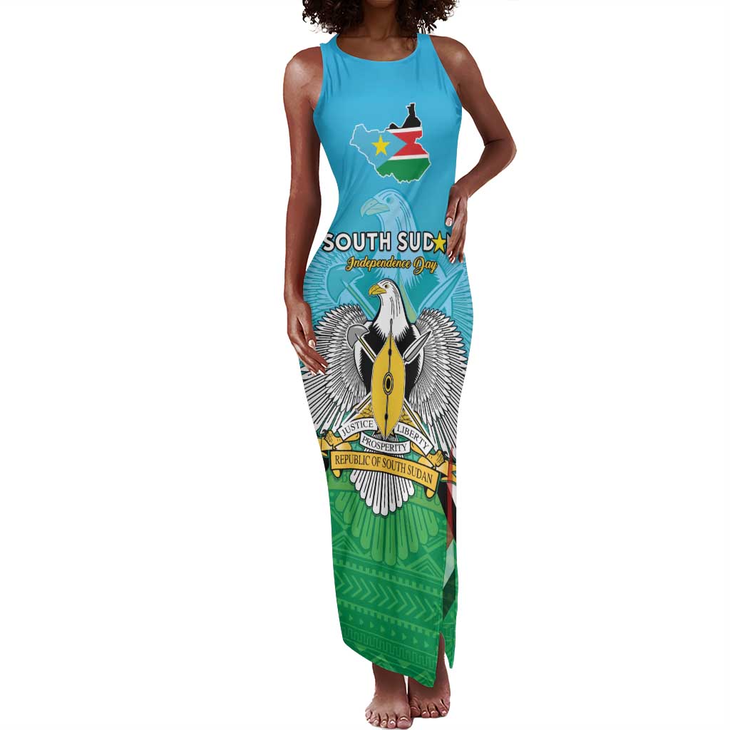 Personalised South Sudan Tank Maxi Dress Coat Of Arms - Happy Independence Day