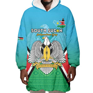 Personalised South Sudan Wearable Blanket Hoodie Coat Of Arms - Happy Independence Day