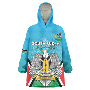 Personalised South Sudan Wearable Blanket Hoodie Coat Of Arms - Happy Independence Day