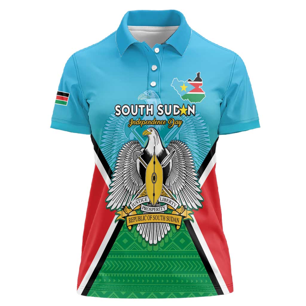 Personalised South Sudan Women Polo Shirt Coat Of Arms - Happy Independence Day