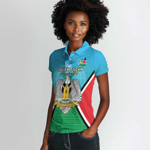 Personalised South Sudan Women Polo Shirt Coat Of Arms - Happy Independence Day