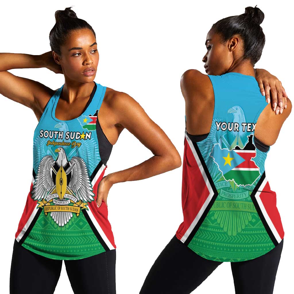 Personalised South Sudan Women Racerback Tank Coat Of Arms - Happy Independence Day