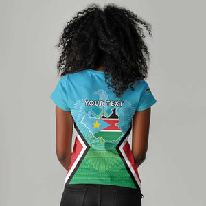 Personalised South Sudan Women V-Neck T-Shirt Coat Of Arms - Happy Independence Day