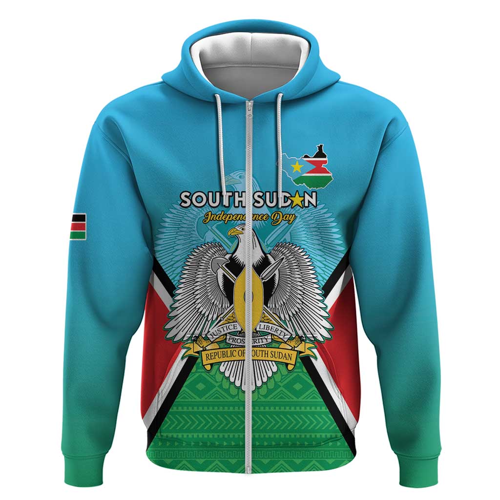 Personalised South Sudan Zip Hoodie Coat Of Arms - Happy Independence Day