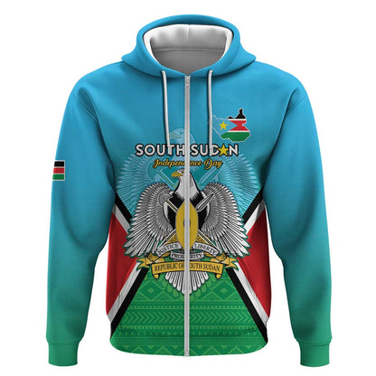 Personalised South Sudan Zip Hoodie Coat Of Arms - Happy Independence Day