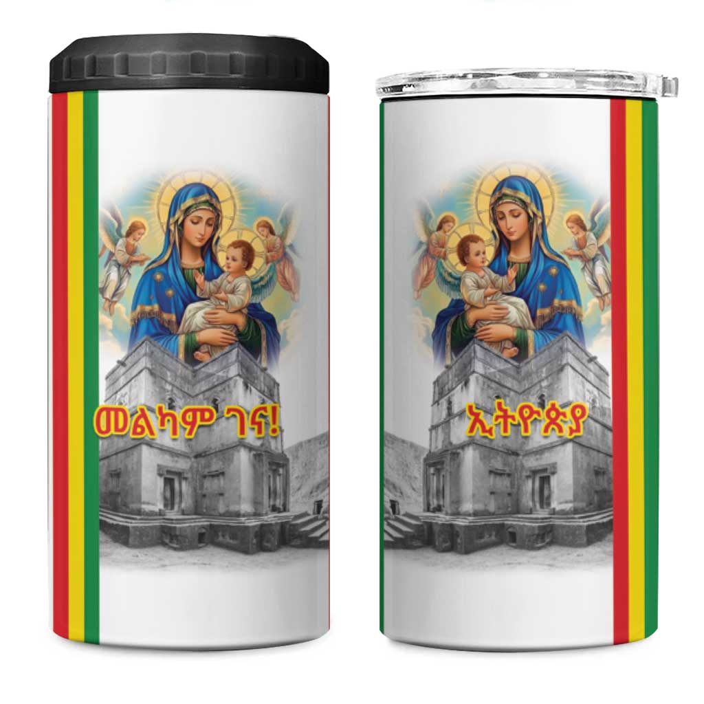 Melkam Gena Ethiopia 4 in 1 Can Cooler Tumbler Saint Mary Lalibela Churches