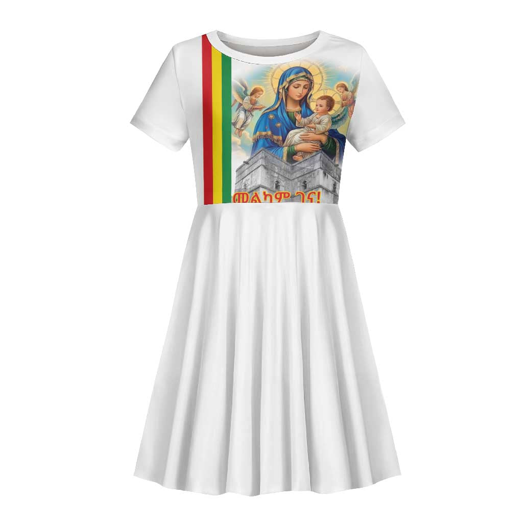 Melkam Gena Ethiopia Kid Short Sleeve Dress Saint Mary Lalibela Churches