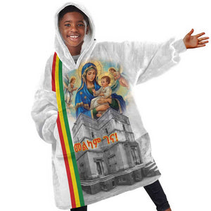 Melkam Gena Ethiopia Kid Wearable Blanket Hoodie Saint Mary Lalibela Churches