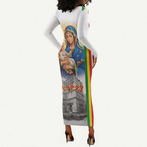 Melkam Gena Ethiopia Long Sleeve Bodycon Dress Saint Mary Lalibela Churches