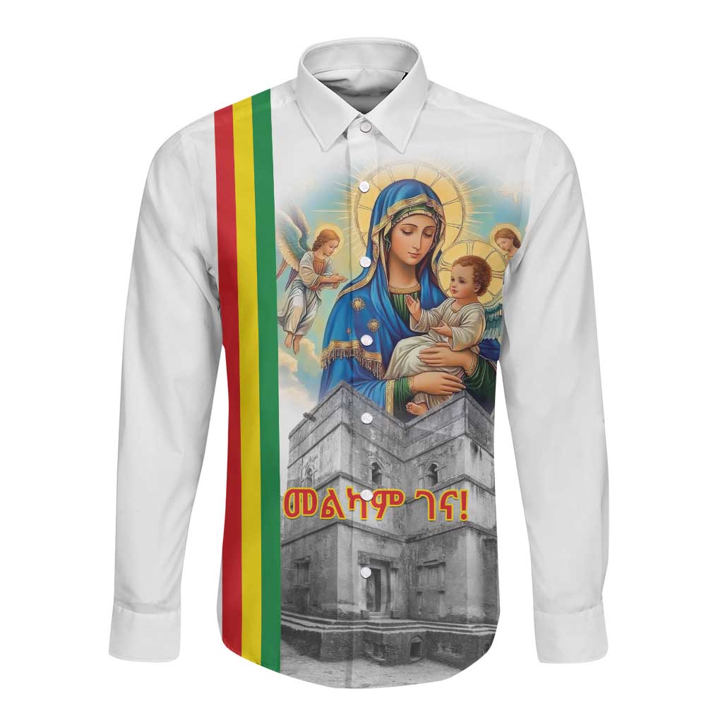 Melkam Gena Ethiopia Long Sleeve Button Shirt Saint Mary Lalibela Churches