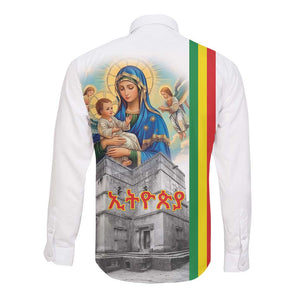 Melkam Gena Ethiopia Long Sleeve Button Shirt Saint Mary Lalibela Churches