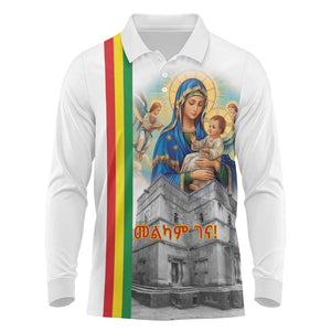 Melkam Gena Ethiopia Long Sleeve Polo Shirt Saint Mary Lalibela Churches