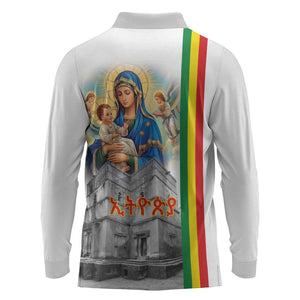 Melkam Gena Ethiopia Long Sleeve Polo Shirt Saint Mary Lalibela Churches