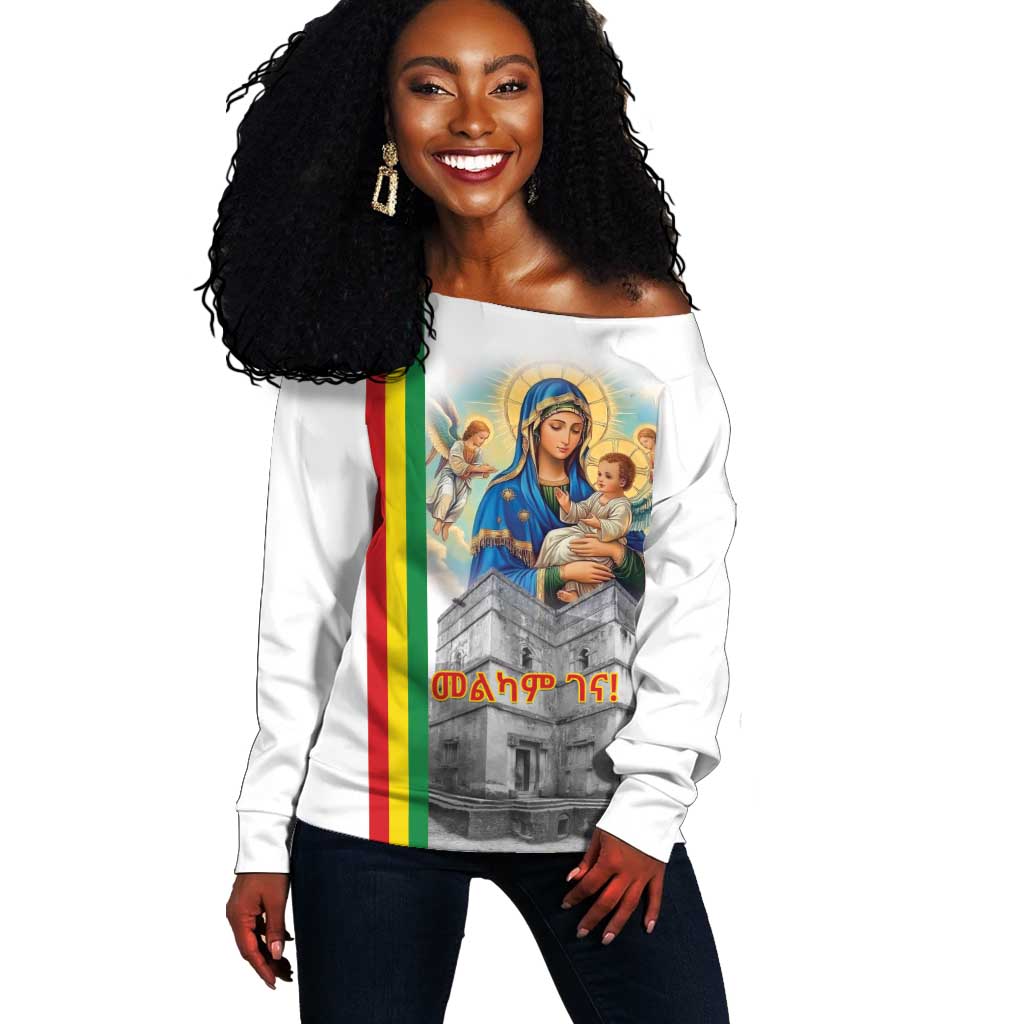 Melkam Gena Ethiopia Off Shoulder Sweater Saint Mary Lalibela Churches