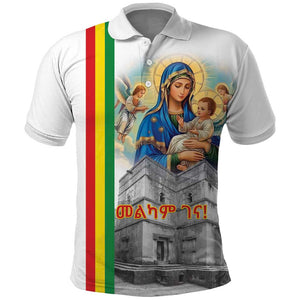 Melkam Gena Ethiopia Polo Shirt Saint Mary Lalibela Churches