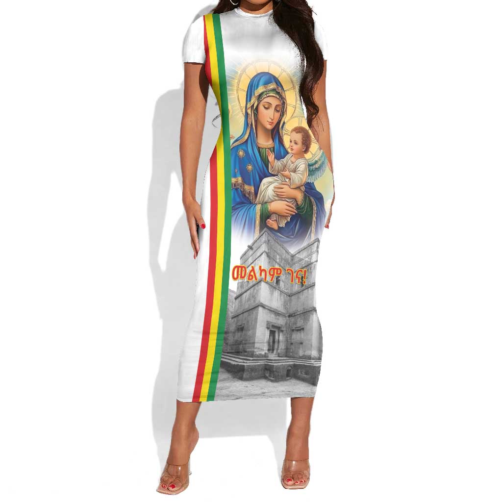 Melkam Gena Ethiopia Short Sleeve Bodycon Dress Saint Mary Lalibela Churches