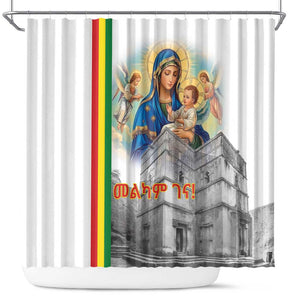 Melkam Gena Ethiopia Shower Curtain Saint Mary Lalibela Churches