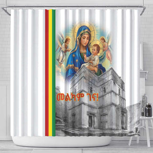 Melkam Gena Ethiopia Shower Curtain Saint Mary Lalibela Churches