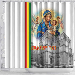 Melkam Gena Ethiopia Shower Curtain Saint Mary Lalibela Churches